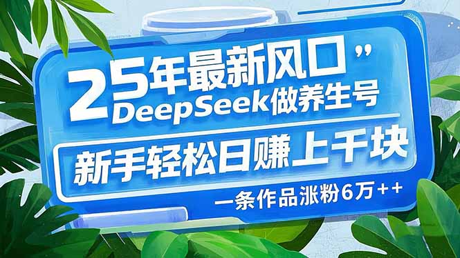 25年最新风口，用DeepSeek做养生号，新手轻松日赚上千块，一条作品涨粉…-小禾网创