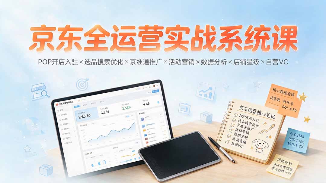 京东全运营实战系统课：POP开店入驻×选品搜索优化×京准通推广×活动营销×数据分析×店铺星级×自营VC-知识星球