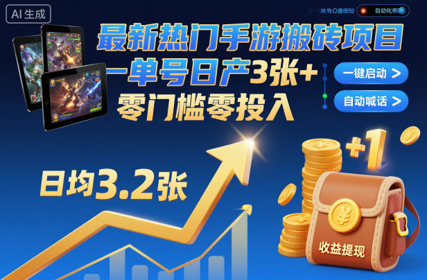 最新热门手游搬砖项目，一键自动化挂G，单号日产3张+，零门槛零投入【揭秘】-知识星球