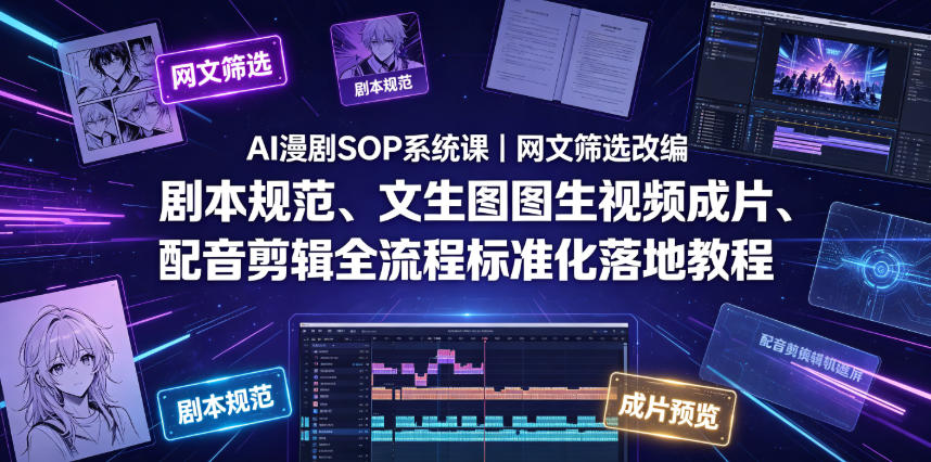 AI漫剧SOP系统课｜网文筛选改编、剧本规范、文生图图生视频成片、配音剪辑全流程标准化落地教程(更新0810)-知识星球