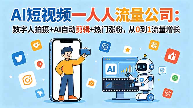 AI短视频一人流量公司：数字人拍摄+AI自动剪辑+热门涨粉，从0到1流量增长-知识星球