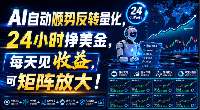 AI自动顺势反转量化，24小时挣美金，每天见收益，可矩阵放大！【揭秘】-知识星球
