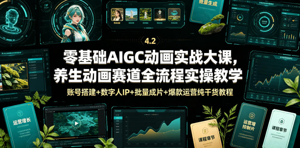 零基础AIGC动画实战大课，养生动画赛道全流程实操教学，账号搭建+数字人IP+批量成片+爆款运营纯干货教程-知识星球