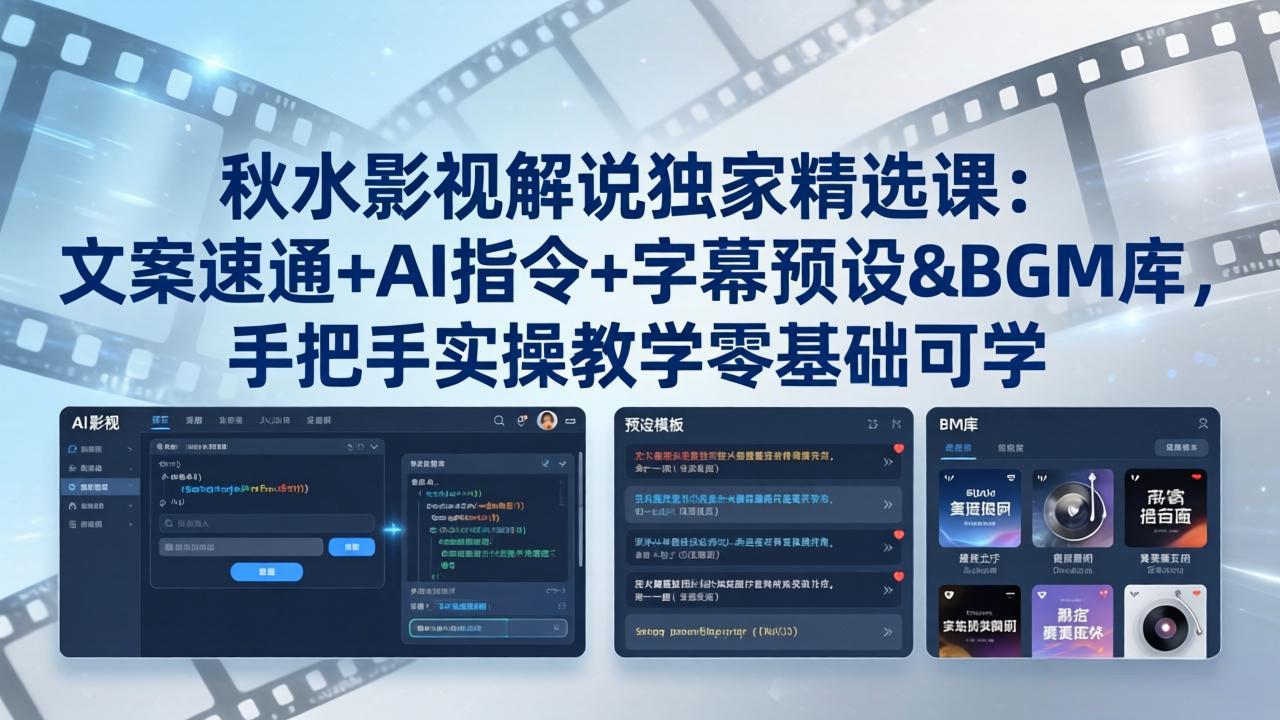 秋水影视解说独家精选课：文案速通+AI指令+字幕预设+BGM库，手把手实操教学零基础可学-知识星球