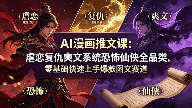 AI漫画推文课：虐恋复仇爽文系统恐怖仙侠全品类，零基础快速上手爆款图文赛道-知识星球