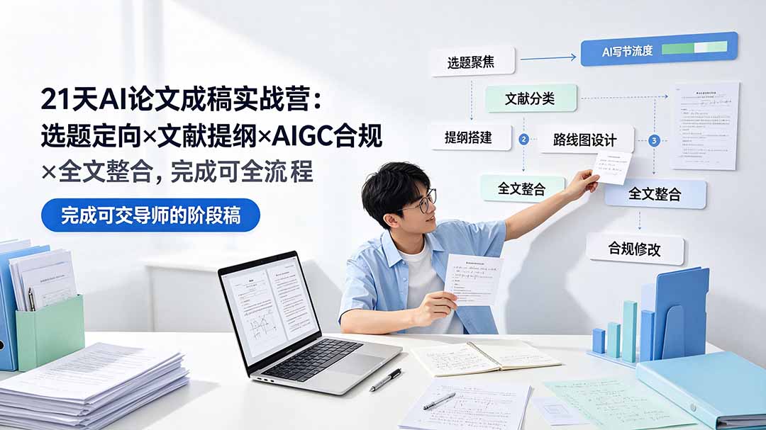 21天AI论文成稿实战营：选题定向×文献提纲×AIGC合规×全文整合，完成可交导师的阶段稿-知识星球