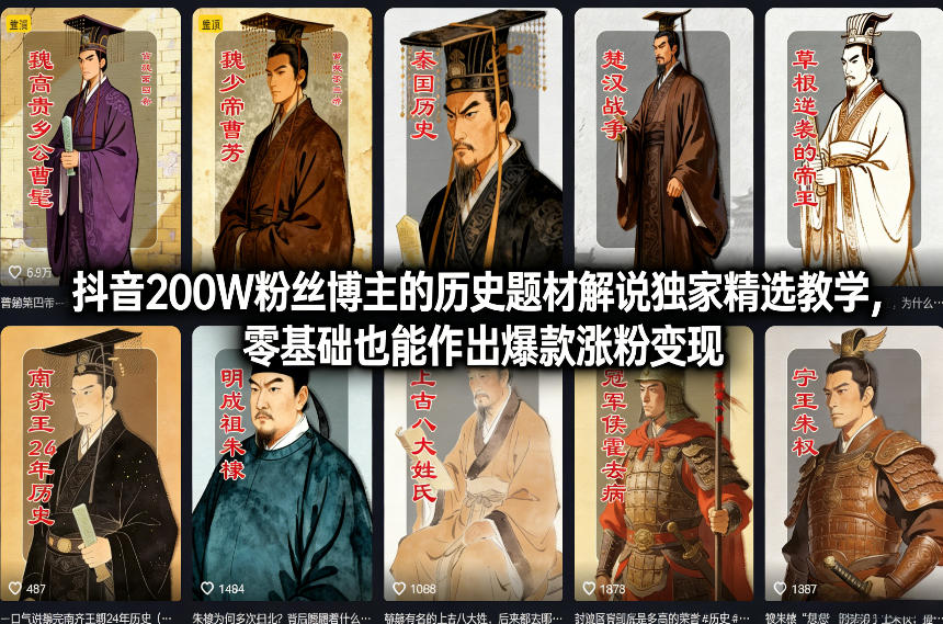 抖音200W粉丝博主的历史题材解说独家精选教学，零基础也能作出爆款涨粉变现-知识星球