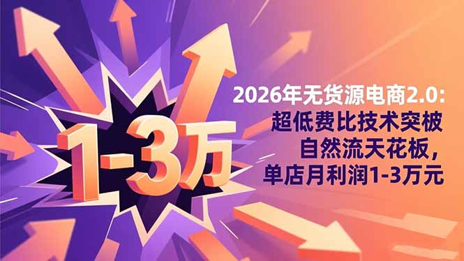 2026年无货源电商2.0【更新】：超低费比技术突破自然流天花板，单店月利润1-3万元-知识星球