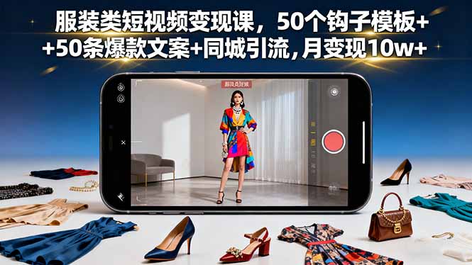 服装类短视频变现课，50个钩子模板+50条爆款文案+同城引流，月变现10w+-知识星球