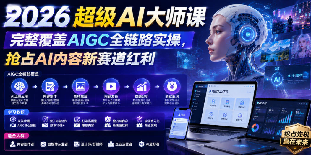 2026超级AI大师课，完整覆盖AIGC全链路实操，抢占AI内容新赛道红利-知识星球