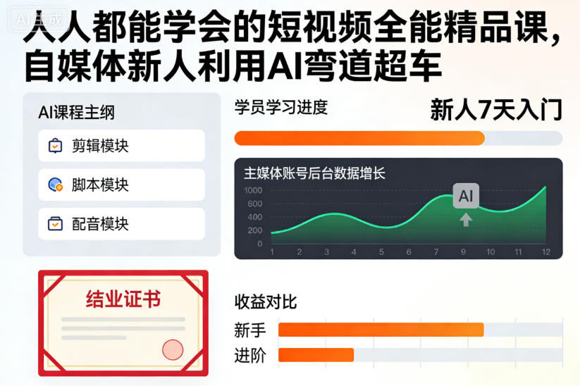 人人都能学会的短视频全能精品课，自媒体新人利用AI弯道超车-知识星球
