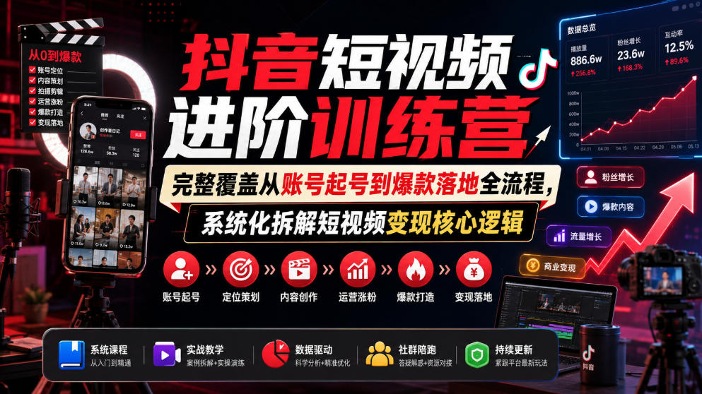 抖音短视频进阶训练营，完整覆盖从账号起号到爆款落地全流程，系统化拆解短视频变现核心逻辑-知识星球