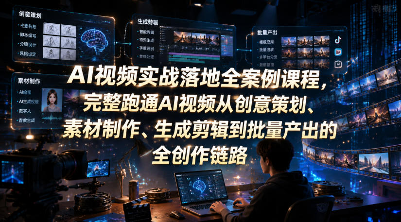AI视频实战落地全案例课程，完整跑通AI视频从创意策划、素材制作、生成剪辑到批量产出的全创作链路-知识星球