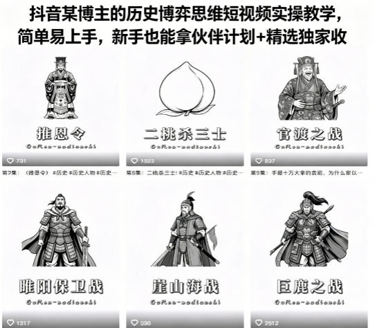 抖音某博主的历史博弈思维短视频实操教学，简单易上手，新手也能拿伙伴计划+精选独家收益-知识星球