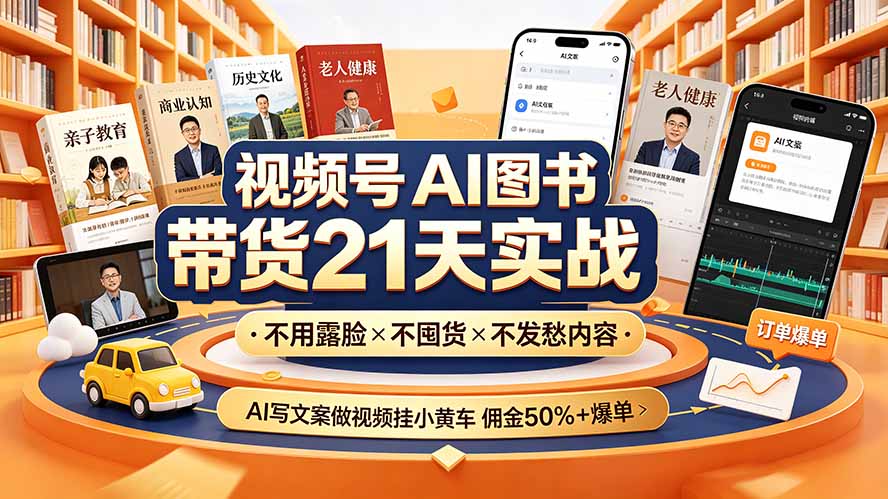 视频号AI图书带货21天实战：不用露脸×不囤货×不发愁内容，AI写文案做视频挂小黄车，佣金50%+爆单-知识星球