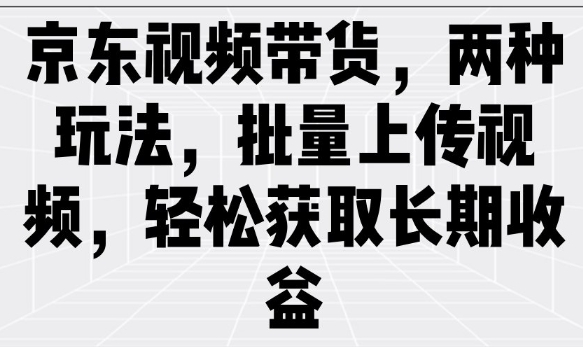 京东视频带货，两种玩法，批量上传视频，轻松获取长期收益-小禾网创