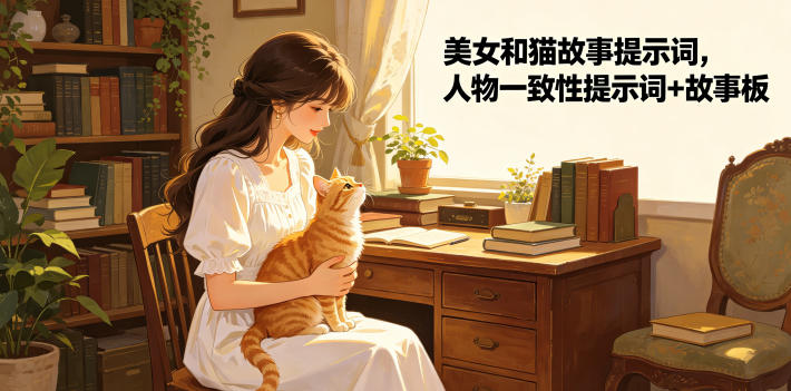 美女和猫故事提示词，人物一致性提示词+故事板-知识星球