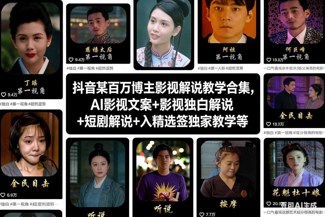 抖音某百万博主影视解说教学合集,AI影视文案+影视独白解说+短剧解说+入精选签独家教学等-知识星球