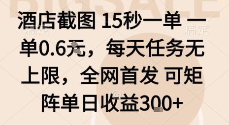酒店截图15秒一单，一单0.6米，每天任务无上限，全网首发可矩阵单日收益3张【揭秘】-知识星球