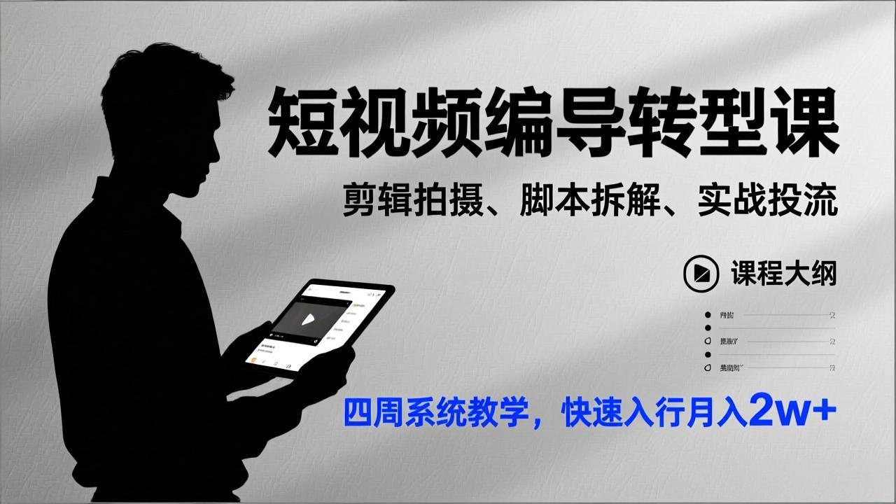 短视频编导转型课，剪辑拍摄、脚本拆解、实战投流，四周系统教学，快速入行月入2w+-知识星球
