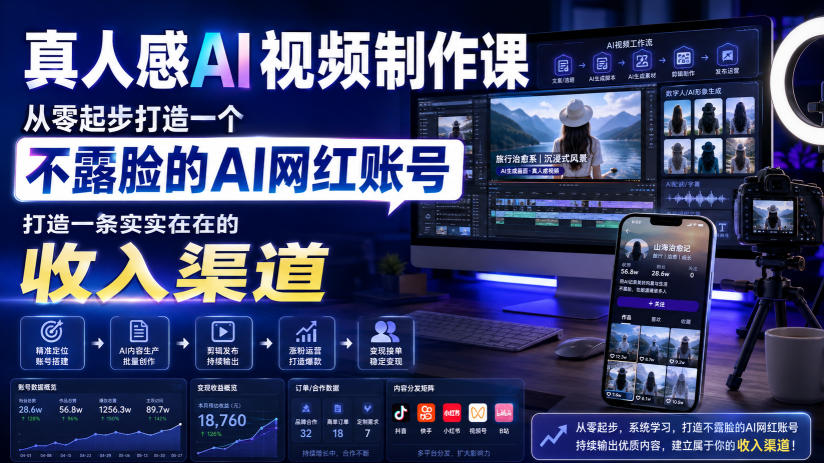 真人感AI视频制作课,从零起步打造一个不露脸的AI网红账号,打造一条实实在在的收入渠道【原创双语字幕】-知识星球