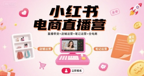 小红书电商直播营，直播带货+店铺运营+笔记运营=全电商-知识星球