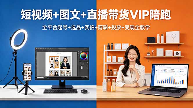 短视频+图文+直播带货VIP陪跑，全平台起号+选品+实拍+剪辑+投放+变现全教学-知识星球