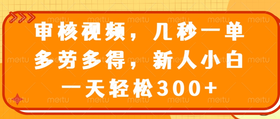 审核视频，几秒一单，多劳多得，新人小白一天轻松300+-小禾网创