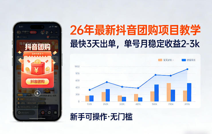 26年最新抖音团购项目教学，0门槛，最快3天出单，单号月稳定收益2-3k-知识星球