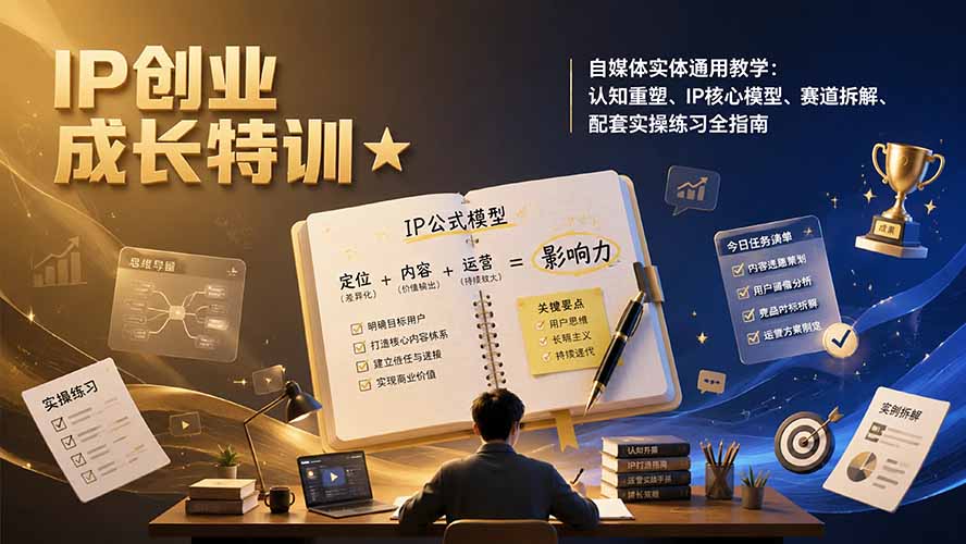 IP创业成长特训★自媒体实体通用教学：认知重塑、IP核心模型、赛道拆解、配套实操练习全指南-知识星球