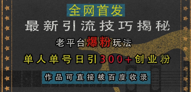 最新引流技巧揭秘，老平台爆粉玩法，单人单号日引300+创业粉，作品可直接被百度收录-小禾网创