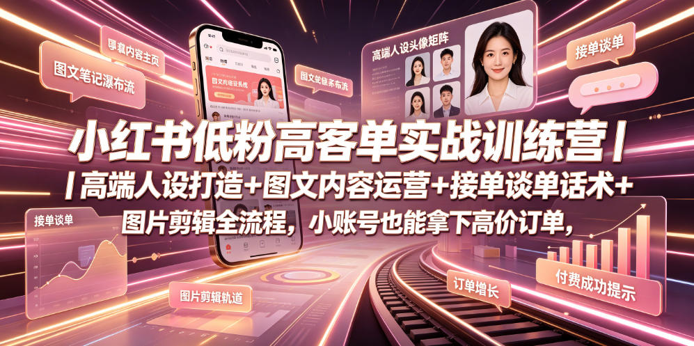 小红书低粉高客单实战训练营｜高端人设打造+图文内容运营+接单谈单话术+图片剪辑全流程，小账号也能拿下高价订单-知识星球