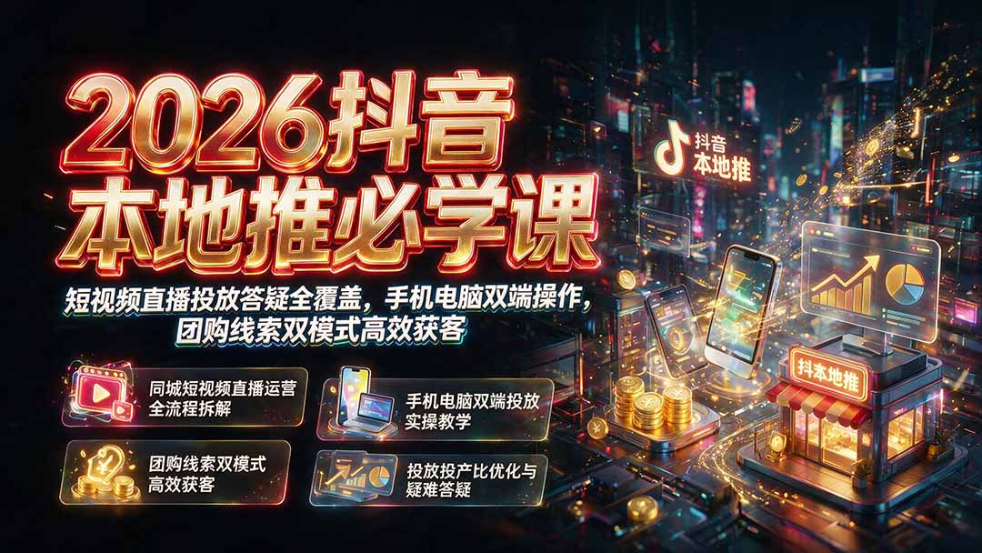 2026抖音本地推必学课｜短视频直播投放答疑全覆盖，手机电脑双端操作，团购线索双模式高效获客-知识星球