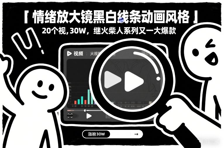 情绪放大镜黑白线条动画风格,20个视频,涨粉30W,继火柴人系列又一大爆款-知识星球