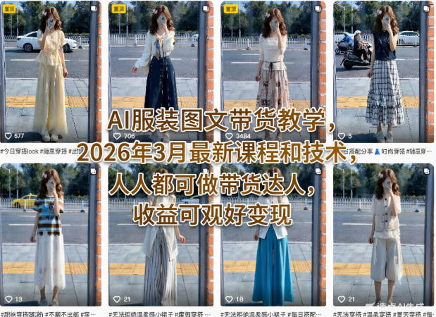 AI服装图文带货教学,2026年3月最新课程和技术,人人都可做带货达人,收益可观好变现