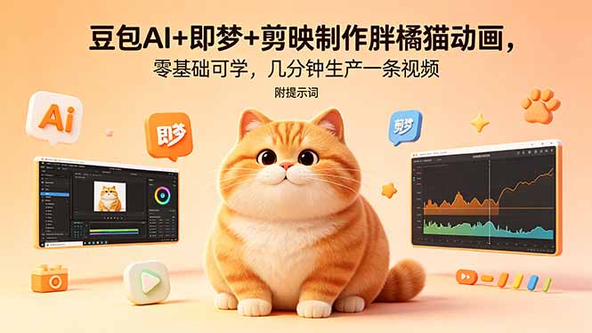 豆包AI+即梦+剪映制作胖橘猫动画，零基础可学，几分钟生产一条视频，附提示词-知识星球