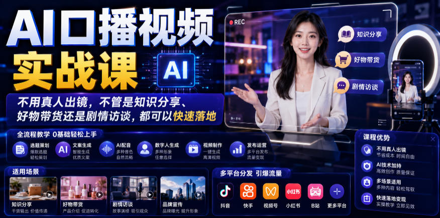 AI口播视频实战课，不用真人出镜，不管是知识分享、好物带货还是剧情访谈，都可以快速落地-知识星球