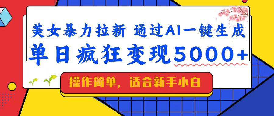 美女暴力拉新，通过AI一键生成，单日疯狂变现5000+，纯小白一学就会！-小禾网创