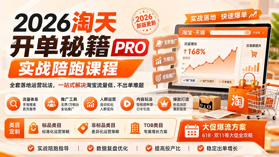 2026淘天开单秘籍PRO实战陪跑课程：全套落地运营玩法，一站式解决淘宝流量低、不出单难题(更新260823-知识星球