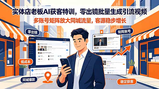实体店老板AI获客特训，零出镜批量生成引流视频，多账号矩阵放大同城流量，客源稳步增长-知识星球