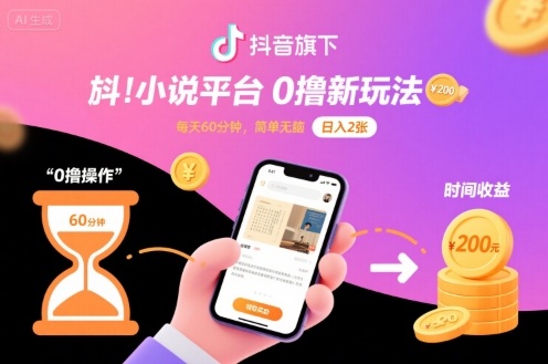 抖音旗下小说平台0撸新玩法，每天挂G60分钟，简单无脑，日入2张【揭秘】-知识星球