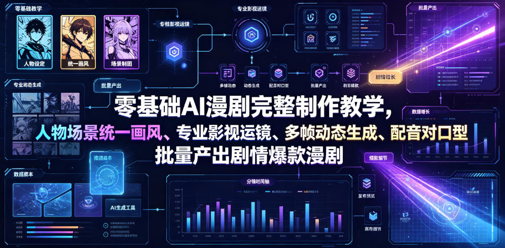 零基础AI漫剧完整制作教学，人物场景统一画风、专业影视运镜、多帧动态生成、配音对口型，批量产出剧情爆款漫剧-知识星球