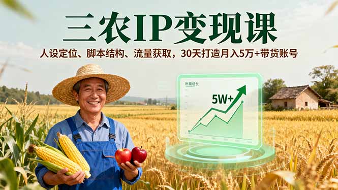 三农IP变现课,人设定位、脚本结构、流量获取,30天打造月入5万+带货账号-知识星球