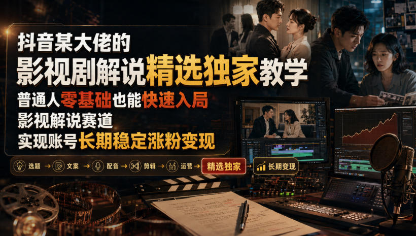 抖音某大佬的影视剧解说精选独家教学，普通人零基础也能快速入局影视解说赛道，实现账号长期稳定变现-知识星球