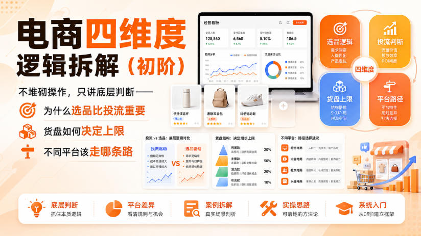 电商四维度逻辑拆解(初阶)不堆砌操作，只讲底层判断——为什么选品比投流重要、货盘如何决定上限、不同平台该走哪条路-知识星球