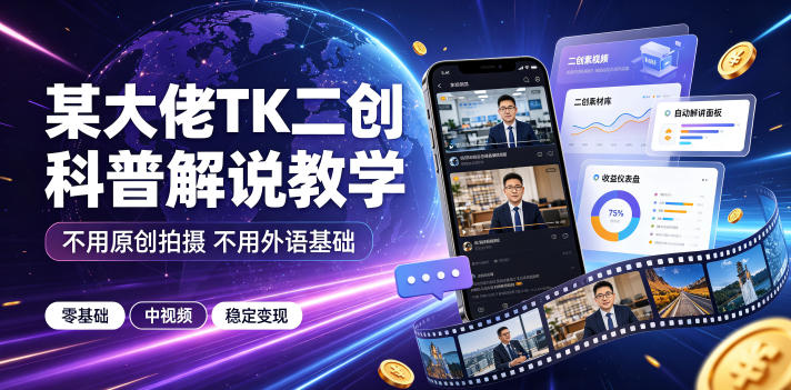 某大佬TK二创科普解说教学，不用原创拍摄不用外语基础，零基础做TikTok中视频稳定变现-知识星球