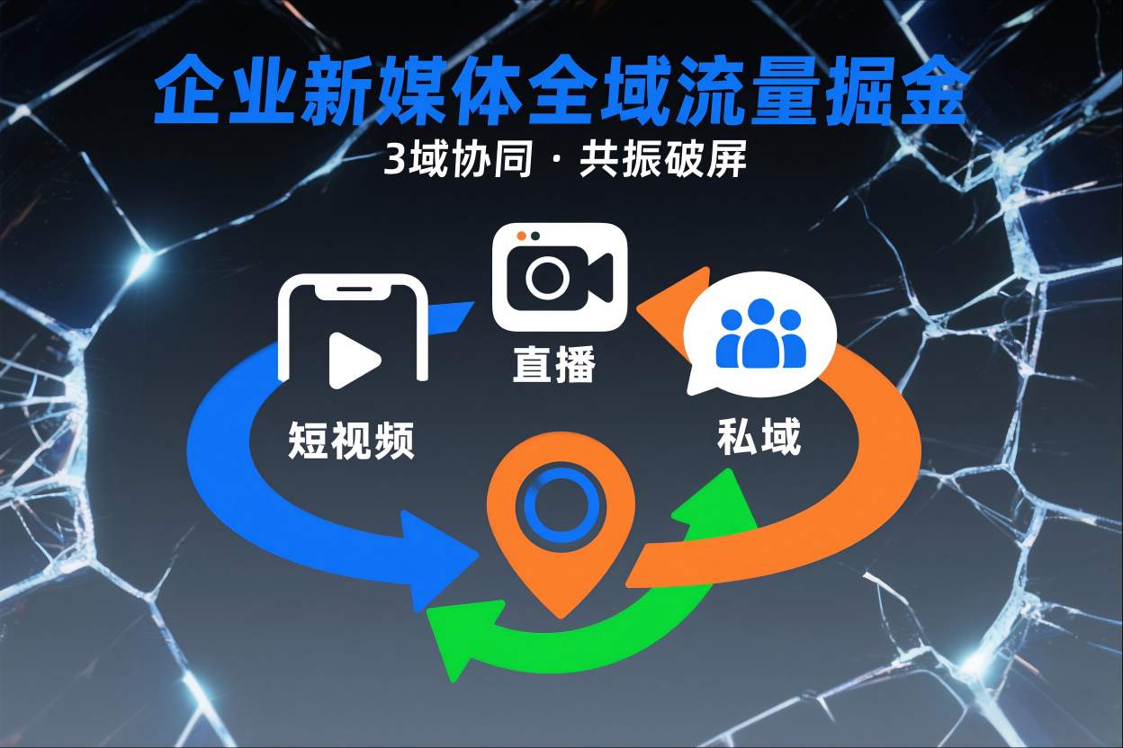 短视频全域商业模式，企业新媒体全域流量掘金，3域协同，共振破屏，短视频-直播-私域-地域-知识星球