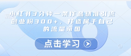 小红书3分钟一条作品精准引流创业粉300+，打造属于自己的流量帝国-知识星球