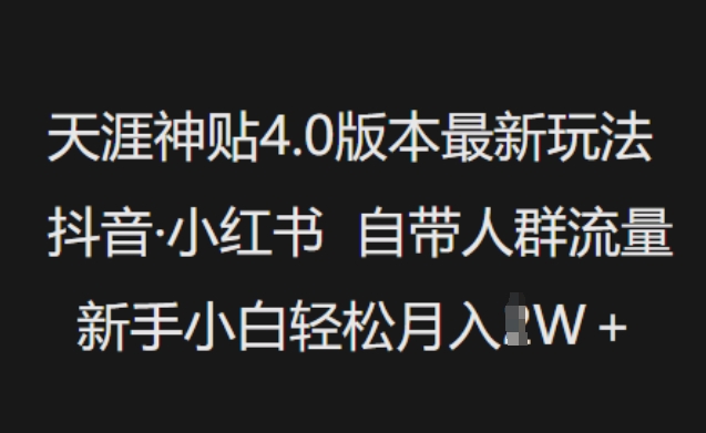 天涯神贴4.0版本最新玩法，抖音·小红书自带人群流量，新手小白轻松月入过W-小禾网创