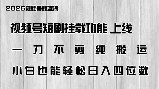 视频号短剧挂载功能上线，一刀不剪纯搬运，小白也能轻松日入四位数-小禾网创